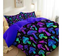 Housse de Couette 240 x 260 cm, Microfibre Fantaisie Champignons Ciel Étoilé Imprimé Violet Housses de Couette avec Fermetures éclair, Parure de Linge de Lit pour Enfants et Adolescents