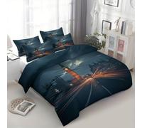 Housse de Couette 240 x 260 cm Photographie Big Ben Vue Nuit Parure de Lit Garçon Fille en Microfibre Chambre Décor Housse Couette avec Fermeture Éclair avec 2 Taies d'oreiller 65x65 cm, Bleu Marine
