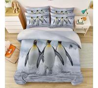 Housse de Couette 240 x 260 cm Photographie, Mignon Animal Manchot Empereur Douce Microfibre Parure de Lit, avec Taie d'oreiller, pour Enfants Garçons Filles, Blanc Noir