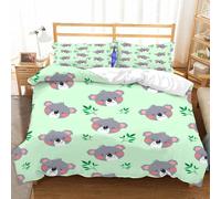 Housse de Couette 240 x 260 Dessins Animés Koala Animal Enfants et Adolescents Parure de Lit 2 Personnes Microfibre pour Adulte Ado Enfant avec Fermeture Éclair et 2 Taies d'oreiller