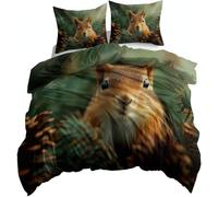 Housse de Couette 240 x 260 Écureuil Parure de Lit 240 x 260 Automne Réversible Housse Couette 2 Personnes Imprimée en Microfibre avec Fermeture Éclair et 2 Taies d'oreiller D3976