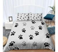 Housse de Couette 240 x 260 Empreinte de Patte de Chien Parure de Lit Adulte 2 Personnes Microfibre Respirante Gris Ensemble de Literie avec Fermeture Éclair et 2 Taies d'oreiller b-3863