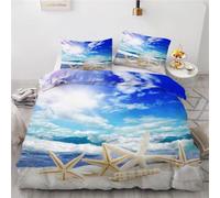 Housse de Couette 240 x 260 étoile de Mer de Plage, Océan Parure de Lit Réversible 3D Housse Couette 2 Personnes Microfibre, 2 Taies d'oreiller 65x65 cm avec Fermeture Éclair 2696-ABC