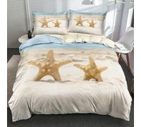 Housse de Couette 240 x 260 étoile de Mer, Plage Parure de Lit Réversible 3D Housse Couette 2 Personnes Microfibre, 2 Taies d'oreiller 65x65 cm avec Fermeture Éclair 2720-ABC