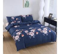Housse de Couette 240 x 260 Fleur De Richesse - Decoration Bleu, Parure de Lit 2 Personnes Fleur De Richesse, Linge de Lit en Microfibre Douce avec Fermeture éclair, 2 Taies d'oreiller 65x65 cm