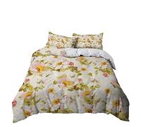 Housse de Couette 240 x 260 Fleurs Vert Moutarde Couette 240x260 Adulte Microfibre Housse de Couette Ultra-Doux Parure de Lit 240 x 260 avec Fermeture Eclaire +Inclure 2 Taies(50x75cm)