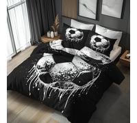 Housse De Couette 240 x 260 Football Adulte Enfant, Parure De Lit 240 x 260 Motif Noir Blanche Football 2 Person Avec Fermeture éclair, 2 Taie D'oreiller, Linge De Lit 100% Microfibre, LS4475