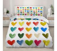 Housse de Couette 240 x 260 Forme de Cœur Parure de Lit 2 Personnes Coloré 3D Microfibre Douce Housses de Couettes avec Fermeture Éclair avec 2 Taies d'oreillers 65x65 cm C-2148