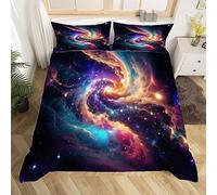 Housse de Couette 240 x 260 Galaxie Planète Parure de Lit 2 Personnes en Microfibre pour Adulte Ado Enfant avec Fermeture Éclair et 2 Taies d'oreiller