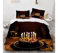 Housse de Couette 240 x 260 Gâteau D'anniversaire Parures de Lit 3D Imprimée Douce Literie Set Joyeux Anniversaire Microfibre Housses de Couettes 2 Personnes avec 2 x Taie d'Oreiller 65x65 cm t.2167