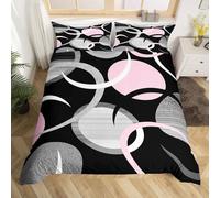 Housse de Couette 240 x 260 Géométrie Parure de Lit Rose Noir Gris Imprimé 3D Sets de Housses de Couettes en Microfibre Doux avec Fermeture Éclair et 2 Taies d'oreiller A-2477