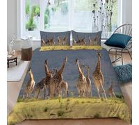 Housse de Couette 240 x 260 Girafe Parure de lit 2 Personnes Animaux Africains Set de Housse Couette Microfibre Imprimée 3D Ensemble de Literie avec 2 Taies d'oreiller B/1368