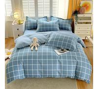 Housse De Couette 240 X 260 Grille Bleue Douceur Parure De Lit en Microfibre,Housse De Couette Adulte avec Taie d'oreiller 50X75 Cm Imprimé Literie avec Fermeture Éclair
