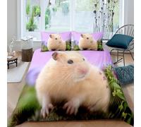 Housse de Couette 240 x 260 Hamster Parure de Lit 2 Personnes Animaux Mignons Imprimée 3D Microfibre Douce Hamster Housse Couette Réversible avec 2 Taies d'oreiller b6365