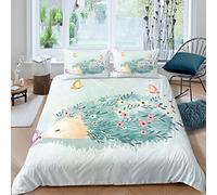 Housse de Couette 240 x 260 Hérisson Blanc 110g/㎡ Microfibre Parure de Lit 240 x 260 + 2 Taies d'oreiller 65x65 cm pour Hommes Mûrs Femmes Literie Housse de Couette Fermeture éclair