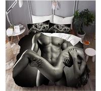 Housse de Couette 240 x 260 Homme et Femme Sexy 3D Parure de Lit Nu en Microfibre Doux Housses Couettes 2 Personnes avec Fermeture Éclair avec 2 Taies d'oreiller 65x65 cm E.822