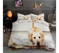 Housse de Couette 240 X 260 Labrador Parure de Lit 2 Personnes Sets de Housses de Couettes Microfibre avec 2 Taies d'oreiller 65x65cm, Beige Motif Parures de Lit