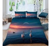Housse de Couette 240 x 260 Lac des Cygnes Imprimée 3D Crépuscule Parure de Lit 2 Personnes Doux Microfibre Literie avec 2 Taies D'oreillers 65x65 cm avec Fermeture Éclair h-990