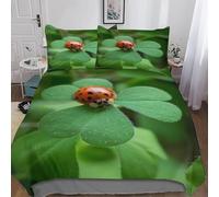 Housse de Couette 240 x 260 Ladybug Parure de Lit 3D Imprimée Microfibre Plantes Vertes Housse Couette 2 Personnes avec Fermeture éclair + 2 Taie d'oreiller 65x65 cm c.3138