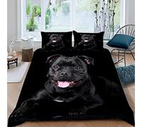 Housse de Couette 240 x 260 Le Noir, 3D Imprimée Staffordshire Bull Terrier Parure de Lit 2 Personnes Microfibre, 2 Taies d'oreiller 65x65 cm avec Fermeture éclair