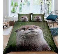 Housse de Couette 240 x 260 Loutre Parure de lit 2 Personnes Animaux Mignons 3D Imprimée Doux Literie Microfibre Housses Couettes avec Fermeture Éclair et 2 Taies d'oreiller C-2191