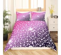 Housse de Couette 240 x 260 Lune et étoiles 3D Parure de Lit Violet Coloré en Microfibre Doux Housses Couettes 1 Personne avec Fermeture Éclair avec 2 Taies d'oreiller 65x65 cm C.1362