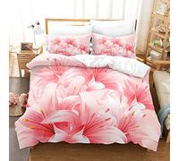 Housse de Couette 240 x 260 Lys Rose 110g/㎡ Microfibre Parure de Lit 240 x 260 + 2 Taies d'oreiller 65x65 cm pour Hommes Mûrs Femmes Literie Housse de Couette Fermeture éclair