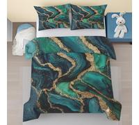 Housse de Couette 240 x 260 Marbre Or Vert, Motif Texture Abstrait Microfibre Parure de Lit avec Fermeture Éclair, Luxe Moderne Sets de Housses de Couettes avec 2 Taies d'oreiller 65x65 jUn381