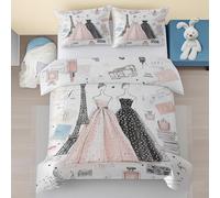 Housse de Couette 240 x 260 Mode Fille, Motif Tour Eiffel Microfibre Parure de Lit Adulte avec Fermeture Éclair, Chic Paris Theme Sets de Housses de Couettes avec 2 Taies d'oreiller 65x65 nAL281