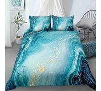 Housse de Couette 240 X 260 ModèLe De Marbre Bleu Foncé Parure de Lit 2 Personnes Sets de Housses de Couettes Microfibre avec 2 Taies d'oreiller 65x65cm, ModèLe Motif Parures de Lit
