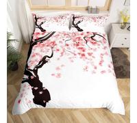 Housse de Couette 240 x 260 Motif Floral à L'Encre Parure de Lit 2 Personnes Style Chinois 3 Pièces Housse Couette en Microfibre Douce Imprimé 3D avec 2 Taies d'oreiller 65x65 cm d-1068