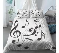 Housse de Couette 240 x 260 Note de Musique Noire Parure de Lit 2 Personnes ThèMe Musical 3 Pièces Housse Couette en Microfibre Douce Imprimé 3D avec 2 Taies d'oreiller 65x65 cm g-1842