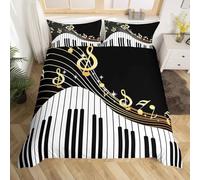 Housse de Couette 240 x 260 Notes de Piano Parure de Lit 2 Personnes ThèMe Musical 3 Pièces Housse Couette en Microfibre Douce Imprimé 3D avec 2 Taies d'oreiller 65x65 cm i-2760
