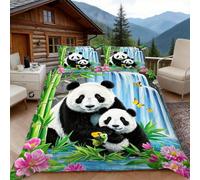 Housse de Couette 240 x 260 Panda, 2 Personnes, Parure de Lit Animaux Mignons Microfibre avec 2 x Taie d'oreiller 65x65 cm avec Fermeture éclair