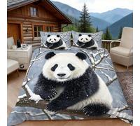 Housse de Couette 240 x 260 Panda, 2 Personnes, Parure de Lit Hiver Microfibre avec 2 x Taie d'oreiller 65x65 cm avec Fermeture éclair