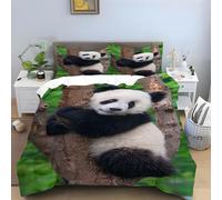 Housse de Couette 240 x 260 Panda Parure de Lit 260x240 Adulte TréSor National Linge de Lit Doux Respirant Microfibre avec Fermeture À Glissière et 2 Taie d'oreiller 65x65 cm -Ai2844