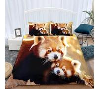 Housse de Couette 240 x 260 Panda Roux Parure de lit 2 Personnes Animaux Mignons 3D Imprimée Doux Literie Set Microfibre Housses Couettes avec Fermeture Éclair et 2 Taies d'oreiller G-2219