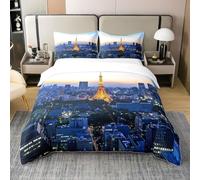 Housse de Couette 240 x 260 Paris Parure de lit 2 Personnes Architecture Urbaine Set de Housse Couette Microfibre Imprimée 3D Ensemble de Literie avec 2 Taies d'oreiller A-1200