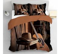 Housse de Couette 240 x 260 Pays de L'ouest Parure de Lit Adulte 2 Personnes Microfibre Respirante Guitare Vintage Ensemble de Literie avec Fermeture Éclair et 2 Taies d'oreiller c-650