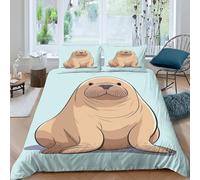 Housse de Couette 240 x 260 Phoque Parure de Lit Adulte 2 Personnes Microfibre Respirante Animaux de Dessins Animés Ensemble de Literie avec Fermeture Éclair et 2 Taies d'oreiller b-8259