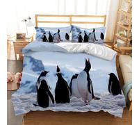 Housse de Couette 240 x 260 Pingouin Animaux Parure de Lit Pingouin 2 Personnes en Microfibre Douce Imprimée en 3D avec 2 Taies d'oreiller B2379