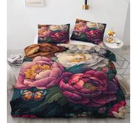 Housse de Couette 240 x 260 Pivoine - Decoration Pivoine, Parure de Lit 2 Personnes Imprimée Fleurs Vintage, Linge de Lit en Microfibre Douce avec Fermeture éclair, 2 Taies d'oreiller 65x65 cm P#&18