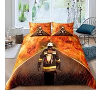 Housse de Couette 240 x 260 Pompier Parures de Lit 3D Imprimée Douce Literie Set Thème du Feu Microfibre Housses de Couettes 2 Personnes avec 2 x Taie d'oreiller 65x65 cm r.642
