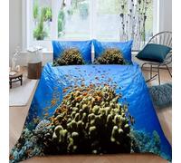 Housse de Couette 240 x 260 RéCif Corallien Parure de Lit 2 Personnes Paysages sous-Marins 3 Pièces Housse Couette en Microfibre Douce Imprimé 3D avec 2 Taies d'oreiller 65x65 cm h-4296
