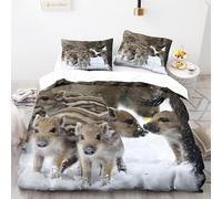 Housse de Couette 240 x 260， Sanglier Parure de Lit 2 Personnes Imprimée 110gsm Microfibre, literie avec 2 Taies d'oreiller 65x65 cm