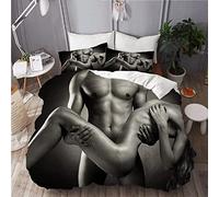 Housse de Couette 240 x 260， Sexy Femme Homme Nu Parure de Lit 2 Personnes Imprimée 110gsm Microfibre, literie avec 2 Taies d'oreiller 65x65 cm