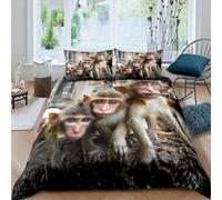 Housse de Couette 240 x 260 Singe Parure de Lit 2 Personnes Animaux Imprimée 3D Microfibre Douce Singe Housse Couette Réversible avec 2 Taies d'oreiller m2273