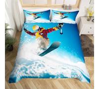 Housse de Couette 240 x 260 Skateboard Parure de Lit 3D Imprimée Microfibre Paysage De Montagne EnneigéE Housse Couette 2 Personnes avec Fermeture éclair + 2 Taie d'oreiller 65x65 cm e-546