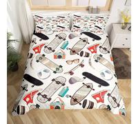 Housse de Couette 240 x 260 Skateboard Parure de Lit Adulte 2 Personnes Microfibre Respirante Mode Ensemble de Literie avec Fermeture Éclair et 2 Taies d'oreiller b.2410