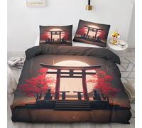 Housse de Couette 240 x 260 Style Japonais Parures de Lit Asiatique Microfibre Imprimé 3D avec 2 Taies d'oreiller avec Fermeture Éclair C89